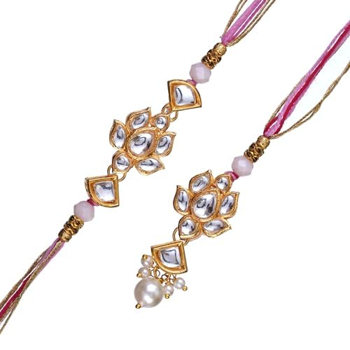 eCraftIndia Set of 2 Lotus Floral Kundan Designer Rakhis, Happy Rakhi Wooden Cutout with Roli Chawal Pack - Rakhis for Brother, Bhabhi, Kids (B0D1CH96N5) Amazon Price History, Amazon Price Tracker