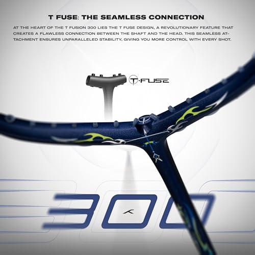 Image of Hundred T-Fusion 300 Unstrung Badminton Racket with Full Cover | 79 Grams | Maximum Tension ≤32 to 34 lbs (Navy /Red)