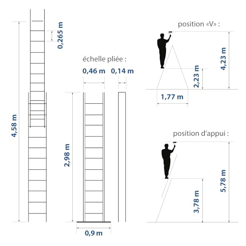 Ausziehbare Leiter, 2 Ebenen, StablePro 2 x 11 Stufen, Aluminium, ausziehbar, verschiebbar, 3 Positionen, Arbeitshöhe max. 5,78 m, Hostrom