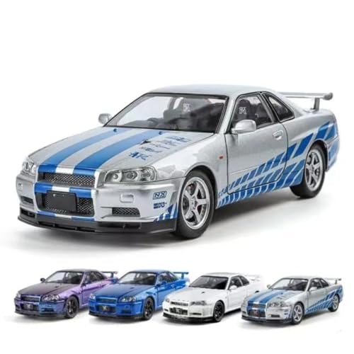 Image of 1:32 Nissan GTR Skyline R34 Diecast Car Models Toys Metal Alloy Openable Door and Sound & Light, Pull Back Toys Gifts for Boys Best Gift Car [Color As Per Stock]