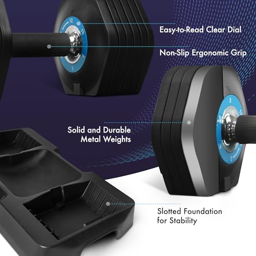 Kayman Adjustable Dumbbell Pair 2x12kg, Powerblock 12-in-1 Weight Set with Quick Radial Dial System, Adjustable Dumbbells Set Strong Grip Workouts & Strength Training dumbells for Home, Gym Fitnes - Image 4