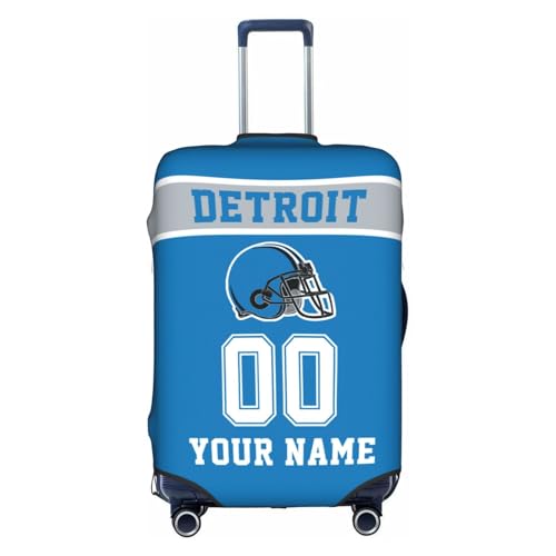 Image of Custom Detroit Luggage Cover Personalized Football Style Suitcase Cover with Name Number Customized Washable Elastic Sports Travel Suitcase Protector for Business Vacation Gifts