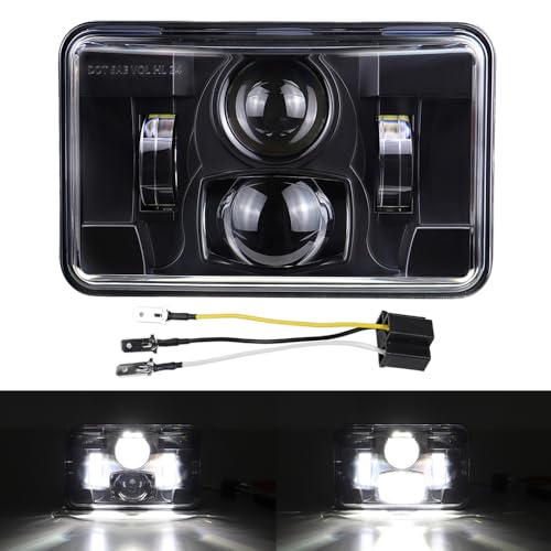 4x6 Inch LED Headlights Rectangular Light DOT Approved High/Low Beam Compatible with Peterbilt Kenworth Freightliner Replacement H4651 H4652 H4656 H4666 H6545 (1 pcs Black)