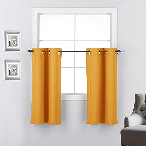 Rooney Blackout Kitchen Curtains 36 inch Length - Home Decor Grommet Thermal Insulated Window Treatments Blinds Tiers for Basement/Bathroom or Any Small Window (2 Pcs, 30 x 36 inch per Panel, Orange)