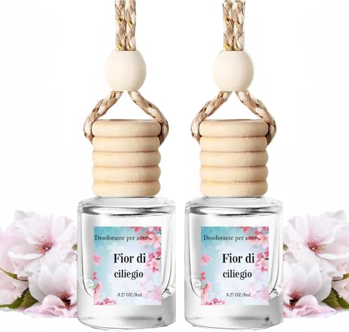 Deodorante per auto appeso, diffusore di oli essenziali per auto, deodorante per auto durevole, deodorante per auto per donne (2 bottiglie di profumo di ciliegio)