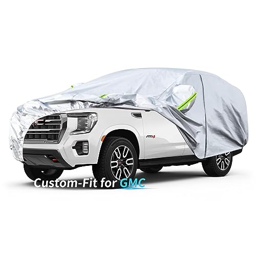 Image of Custom-Fit for GMC Car Cover, 7 Layers Car Cover Waterproof All Weather for Automobiles, Outdoor Full Cover Rain Sun UV Protection with Zipper (for GMC Envoy XL)