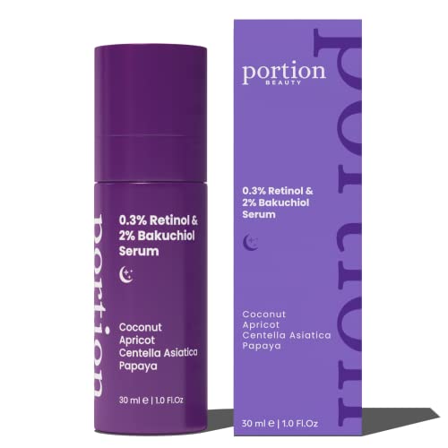 PORTION Retinol Face Serum, Anti Aging Serum for Face: 0.3% Retinol & 2% Bakuchiol