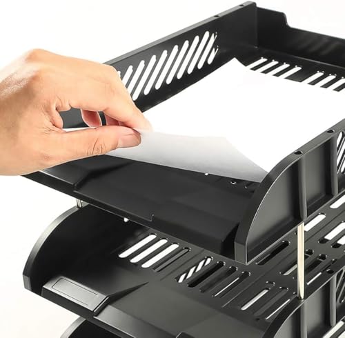 Image of 3 Layer Foldable File Rack | ABS Plastic Desk Organizer Tray for Office, School & Home | Multi-Tier Paper & Document Storage Shelf | Sturdy Black Finish
