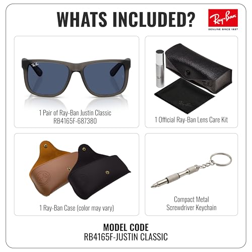 Image of Ray-Ban RB4165F JUSTIN CLASSIC LOW BRIDGE FIT Square Shape Sunglasses for Men with Official RayBan Eyewear Kit