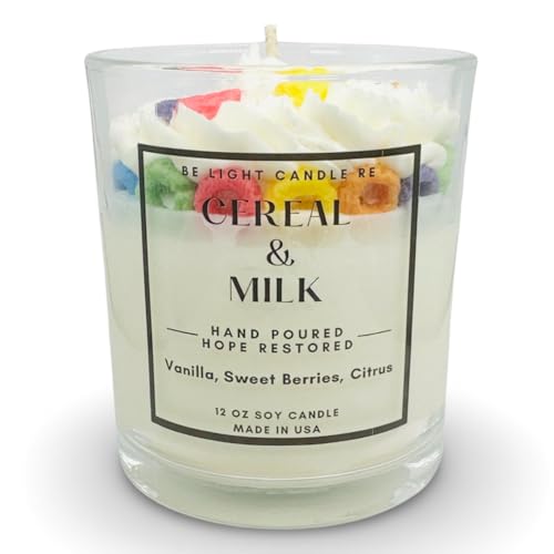 Cereal & Milk Candle | Purpose-Driven Soy Candles | Fun Cute Fruit Loops Candle | Cereal Bowl Food Gift Idea for Friend Birthday Bestfriend Mothers Day | Be Light Candle RE (Cereal & Milk)