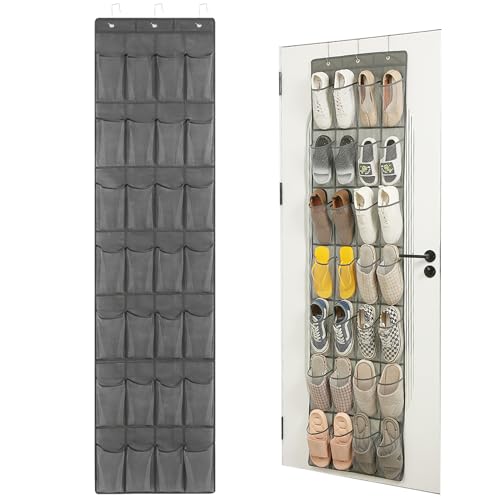 DONGKIKI Organizador de puerta colgante, organizador de puerta con 28 bolsas de malla grandes y 3 ganchos de metal, organizador de zapatos multifuncional colgante para guardar zapatos, juguetes,
