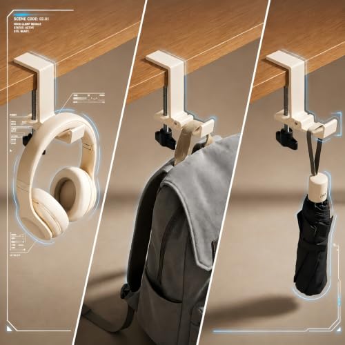 Image of JAKO Headphone Stand for Desk, Aluminum Alloy Foldable Headphone Holder - Headset Stand Hook Mount, PC Gaming Headset Holder Under Desk Clamp for Office, Computer, Student Class Table (Beige)