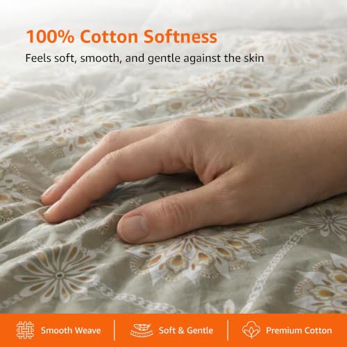 Image of Amazon Basics - 100% Cotton Fitted Bedsheet | 144TC |Fitted King Bed Sheet with 2 Pillow Cover|Soft Cotton | Floral Print | 78 Inch x 72 Inch - 8 Inch Drop, Mustard Yellow