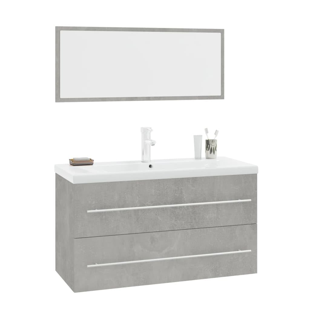 vidaXL Conjunto de Muebles de Baño 3 Piezas Espejo Lavabo Armario Mobiliario Almacenamiento Inferior Aseo Pared Cajones Estantes Gris Hormigón
