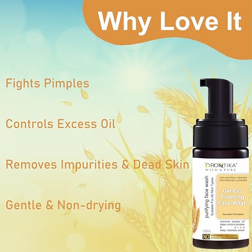 Image of Drontika Wild & Pure Oat Foaming Face Wash - 100% Natural Gentle Cleanser for Sensitive, Dry & Irritated Skin - Soothes, Hydrates & Softens - Sulfate-Free - 300ml