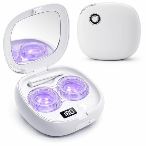 Vastsoon Ultrasonic Contact Lens Cleaner Machine – Portable, Rechargeable Cleaning Kit with 4 Contact Lens Solution Cases, Applicator & Removal Tools – for Travel & Home Use (White)