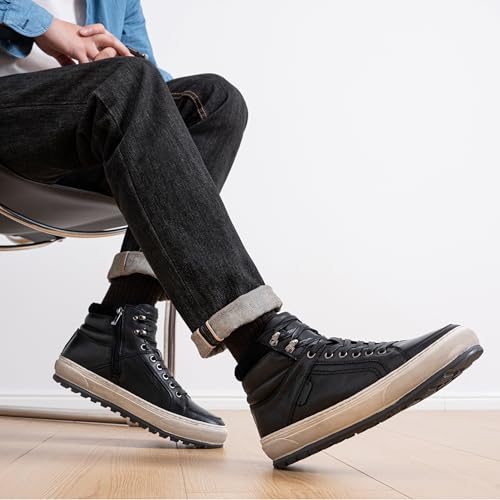 Jousen Fashion Mens Casual Shoes High Top Leather Sneakers for Men4