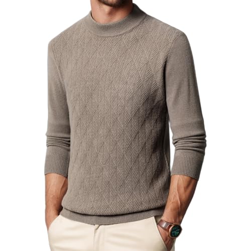 Mens 100% Wool Crewneck Sweater Casual Cable Knit Pullover Sweater Solid Knitted Sweaters