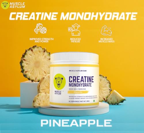 Image of Muscle Asylum Pure Creatine Monohydrate | 250g, 62 Servings | Pineapple | With Genuine Lab Reports | Enhanced Muscle Strength & Power | Fast Recovery | Increased Muscle Mass