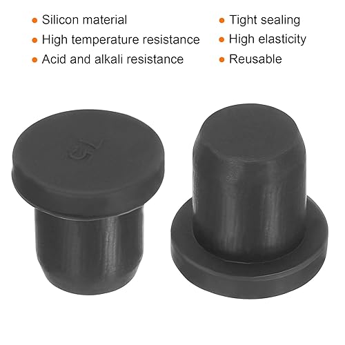 Image of UXCELL High Temp Silicone T-Shaped Solid Rubber Stopper Plugs - Dia 7.5mm /0.29 inch, Black, Pack of 20 (OD 10mm)