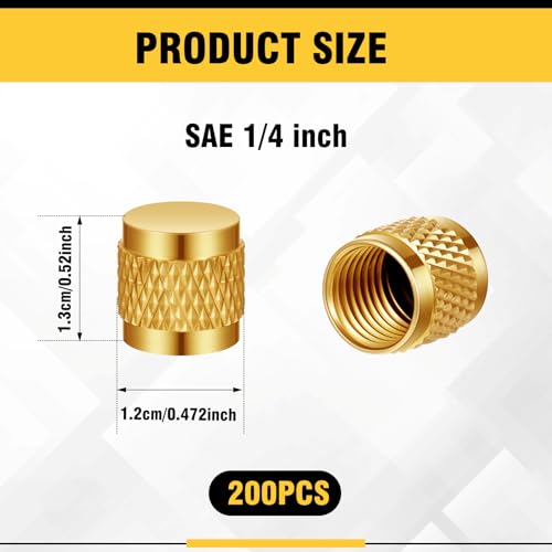 Image of Yaocom 200 Pcs 1 /4 Flare Brass Valve Cap HVAC Tool Bulk Round Compression Cap W /Neoprene Pipe O Ring Seal Refrigerant Locking Caps Plumbing Factories Supply
