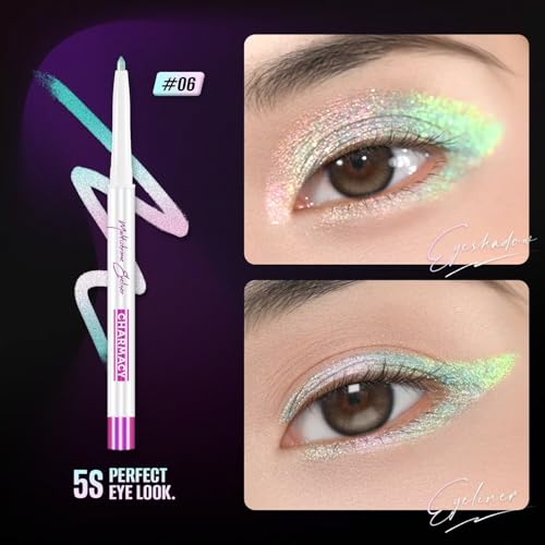Image of CHARMACY Chameleon Chrome Eyeliner, Multichrome Shifting Colors Metallic Glitter Eye Makeup, Waterproof Smudgeproof Gel Eyeliner, Long Lasting Wear, Vegan & Cruelty Free (B04)
