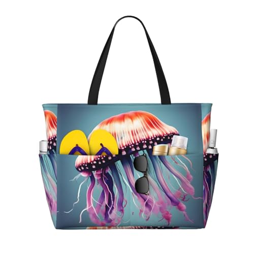 Sac à bandoulière imperméable imprimé méduses pour plage et été noir