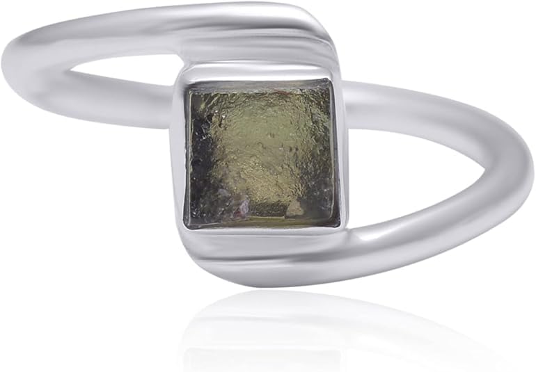 Czech Republic 100% Natural Moldavite Ring For Women Solid 925 Sterling Silver Minimalist Moldavite Birthstone Ring For Her Christmas Valentine Promise Gift For Her