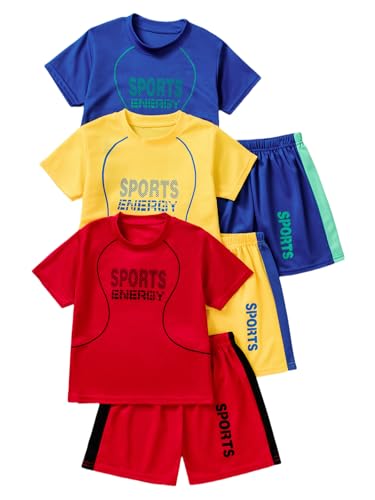 Boys' 6PC Active Shorts Set T-Shirt Tee and Quick Drying Shorts Summer Athletic Sets 4-12Y