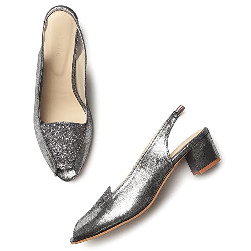 Image of Marc Loire Women's Peep Toe Shimmer & Glitter Block Heel Fashion Sandals