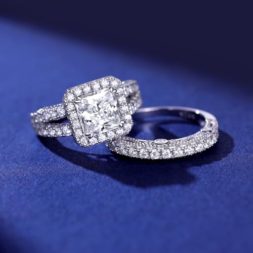 4 CT Wedding Sets for Women Princess Cut Bridal Ring Set for Her 925 Sterling Silver AAAAA Cz Wedding Band Size 5-102