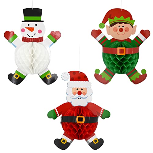 Fassory Large Honeycomb Paper Christmas Decorations, Santa Elf Snowman Christmas Ornaments Hanging Decorations Reusable (Large)