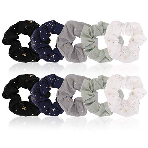 10 Pcs Elastic Hair Scrunchies Elastic Stretchable Star Printed Hair Bands Hair Ties Hair Accessories for Girls and Women