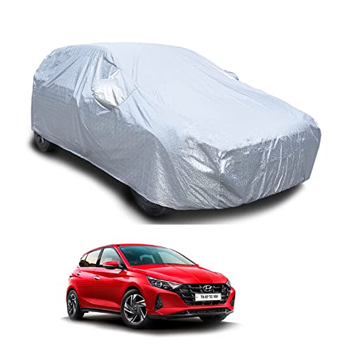 Image of Auto Hub Waterproof Car Cover Compatible with Hyundai i20 (Model : 2020-Till Date) with with Mirror Pocket, Soft Cotton Lining, Waterproof i20 Car Cover- Metallic Silver