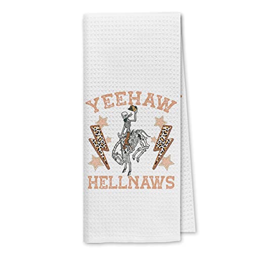 Dibor Yeehaw And Hellnaws Funny Retro Western Hippie Skull Cowboy Rodeo Leopard Lightning Kitchen Towels Dish Towels Dishcloth,Western Absorbent Drying Cloth Hand Towel Tea Towel For Bathroom Kitchen #TOP22