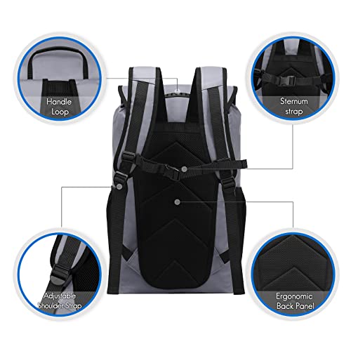 Haimont Waterproof Backpack Roll Top Dry Bag Floating Rolltop Dry Backpack For Sup, Kayaking, Rafting, Boating, Fishing, Commute, 25L, Grey #TOP3