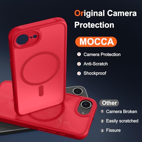 MOCCA Strong Magnetic for iPhone 17e Case/iPhone 16e Case [Compatible with Magsafe] [Full Camera Protection] Slim Translucent Matte Shockproof Phone Case for iPhone 17e / 16e 6.1", Red by MOCCA - Used condition - Image 2