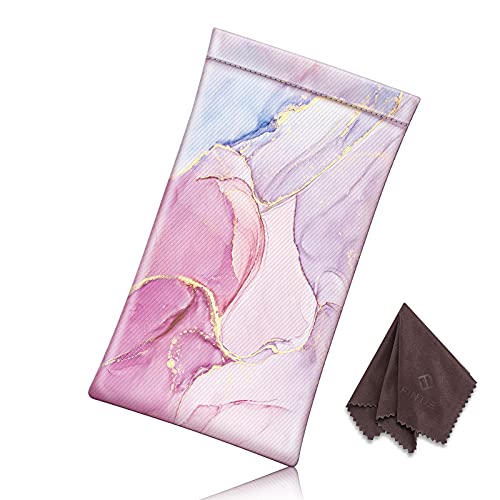 Image of FINTIE Soft Eyeglasses Case with Cleaning Cloth, Portable Squeeze Top Vegan Leather Glasses Pouch, Sunglasses Eyewear Bag