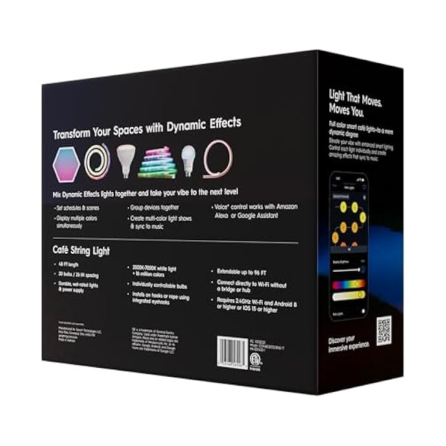 Cync GE Dynamic Effects Smart Cafe Lights, Color Changing Patio String Lights, Compatible with Alexa and Google, 48ft