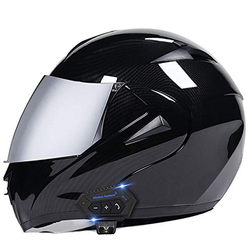 Motorcycle Helmet Bluetooth Integrated Helmet Motorcycle Modular Flip Up Helmet Motorbike Crash Helmet with Double Visor Full Face Helmet for Adults Men Women,DOT/ECE Approved I,S=55~56cm