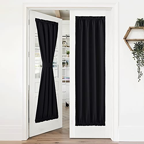 NICETOWN Blackout Curtain for French Door - Thermal Insulated Blackout Half Window Patio/Sliding Door Shade, Classroom Curtain Cover for Privacy, 1 Panel, 36W by 72L Inches, Black Black 36"W