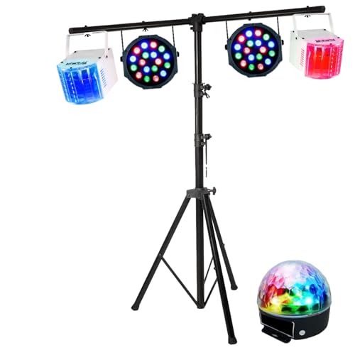 IBIZA LIGHT - Portique Dj + 5 jeux de lumière compacts et puissants idéal soirée dansante, anniversaire, mariage, fiesta familialle PA DJ SONO MIX LED BAR...
