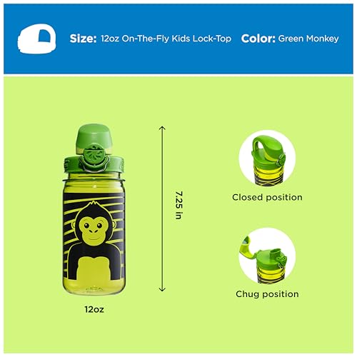 Image of Nalgene Kids' 12 oz On The Fly Lock-Top Water Bottle, Green Monkey