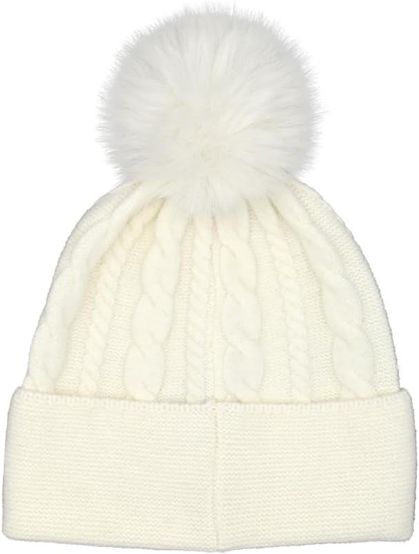 C.C Star Stud Fur Pom Beanie for Women - Recycled Yarn Stretchable Soft Warm Knit Winter Skully Hat with Faux Fur Pom - Image 5