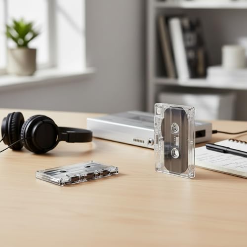 Dranvosk 2 Pack Blank Cassette Tapes 60 Minutes Clear Audio Recording Tape with Plastic Storage Case for Music Speech Collectors