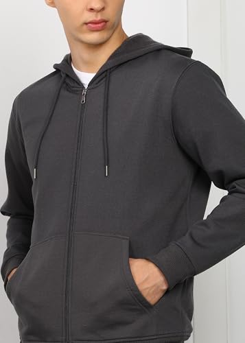 Image of Alan Jones Clothing Men's Solid Zipper Hooded Sweatshirt | Ribbed Hem, Lined Hood, Side Pockets, Durable Zip | Multiple Colors