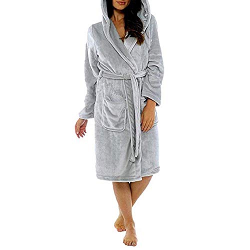 LbojailiAi Damen-Bademantel, einfarbig, Flanell, mit Kapuze, Bademantel Gr. 54, Königsblau