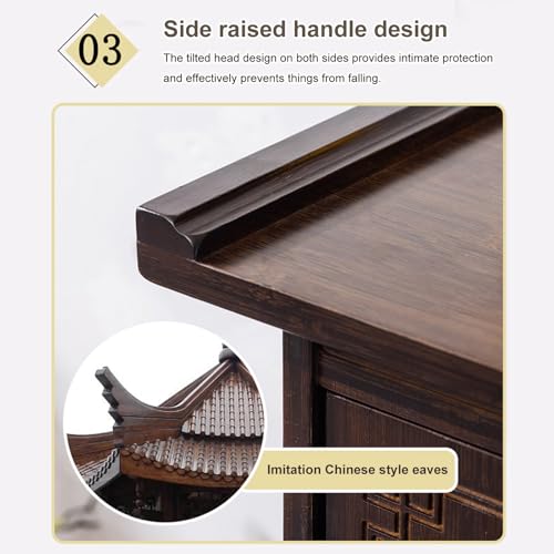 Wall-Mounted Altar Table for Spiritual,Bamboo Meditation Shrine Altar with Pull-Out Shelf and Hidden Storage Drawer for Small Spaces,Temple for Home,Pooja Mandir and Prayer Stand