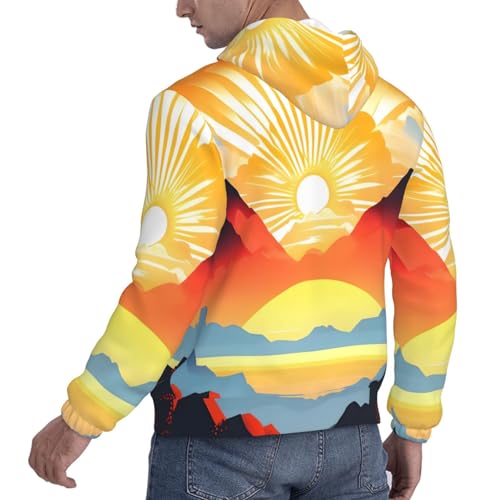 Men's Fleece Hooded Hoodie - Soft Warm Bright sunrise Print Pullover with Pocket, Trendy Streetwear for Spring, Autumn4