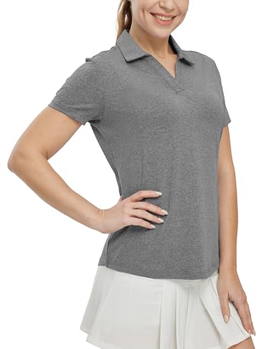 Image of BGOWATU Women's Short Sleeve Golf Tennis Polo Shirts V Neck Collared Workout Tops UV Protection Dry Fit